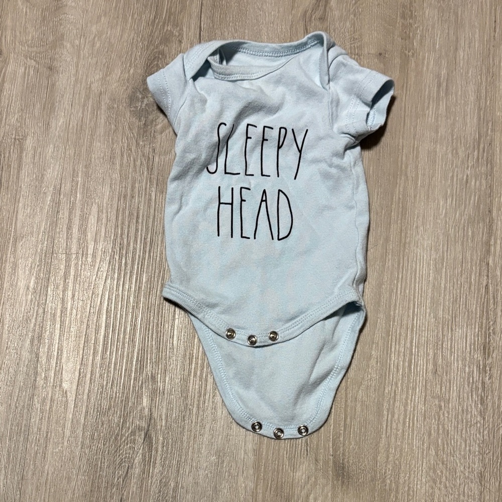 Rae Dunn Sleepy Head Light Blue Baby Onesie